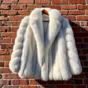 Vintage REAL Fox Fur Warm Winter White Coat Medium $450 Orig $2,500